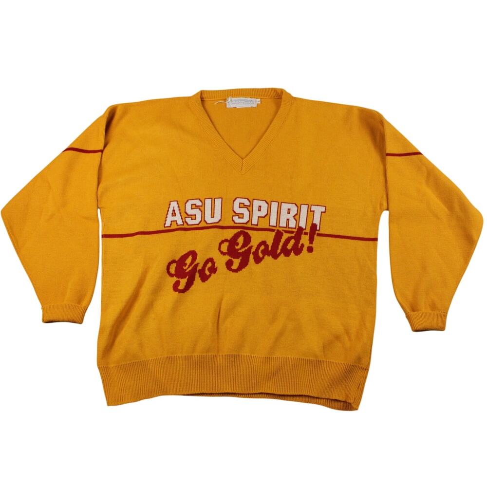 Retro College Sweater Pullover Mens Large Asu‎ Spirit Go Gold! Academia Core